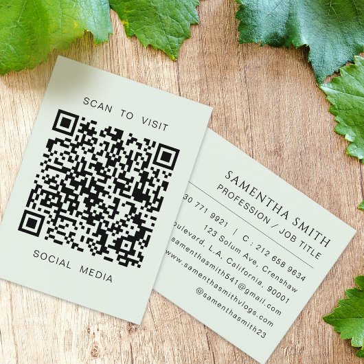 Professioneel Minimaal QR Code Lichtgroen Visitekaartje