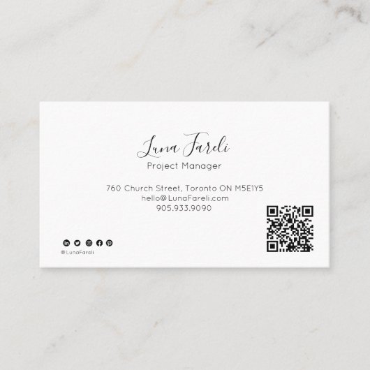 Professioneel minimaal Script QR CODE-Visitekaartj Visitekaartje (Voorkant)