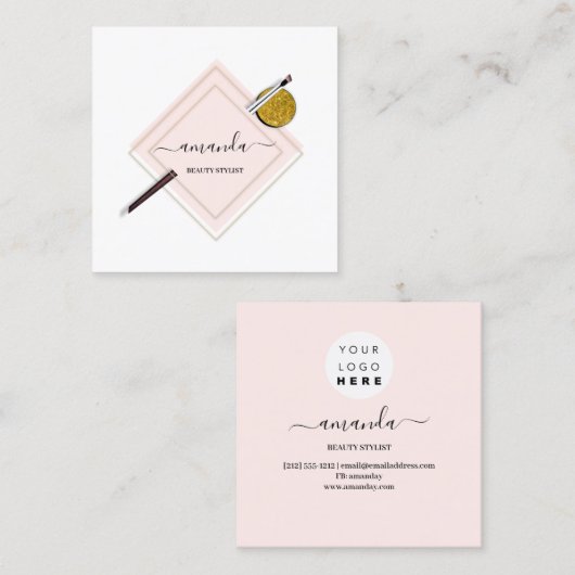 Professioneel Minimalisme Lijst Roze Rose Blush Vierkante Visitekaartje (Voorkant / Achterkant)