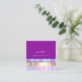 Professioneel minimalisme Striped Pink Holographic Vierkante Visitekaartje (Staand voorkant)