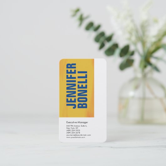 Professioneel minimalistisch blauw wit oranje geel visitekaartje (Staand voorkant)