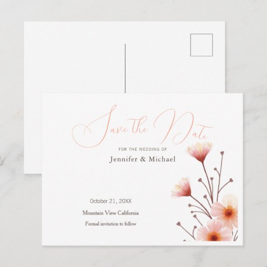 Professioneel Minimalistisch Bloemig Save the Date Aankondigingskaart (Voorkant / Achterkant)