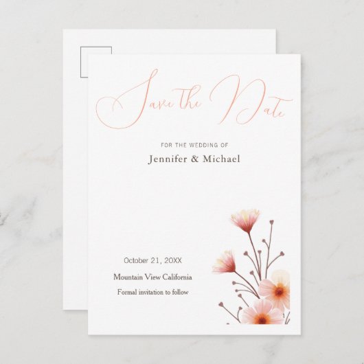 Professioneel Minimalistisch Bloemstuk  Aankondigingskaart (Voorkant / Achterkant)