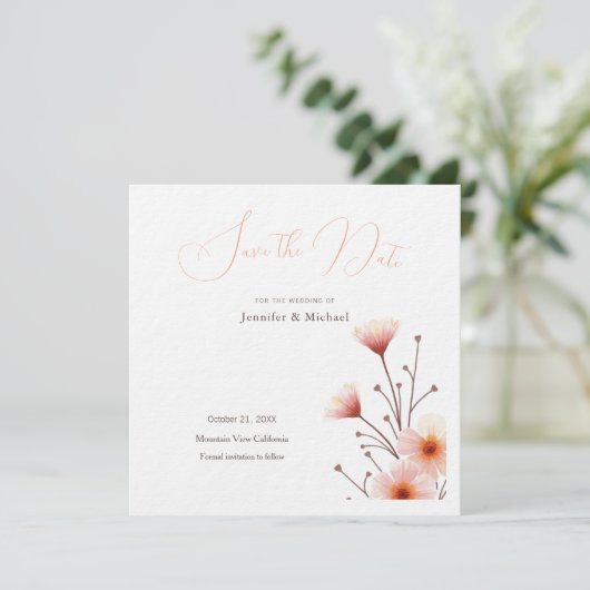 Professioneel Minimalistisch Bloemstuk  Save The Date (Staand voorkant)