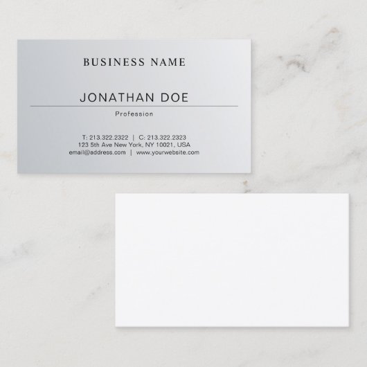 Professioneel, minimalistisch design, zilverblik visitekaartje (Voorkant / Achterkant)