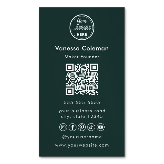 Professioneel minimalistisch donkergroen Visitekaa Magnetisch Visitekaartje (Voorkant Verticaal)