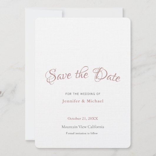Professioneel Minimalistisch Effen Roze Goud Kleur Save The Date (Voorkant)