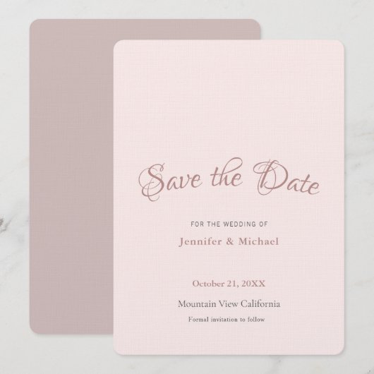 Professioneel Minimalistisch Effen Roze Goud Kleur Save The Date (Voorkant / Achterkant)