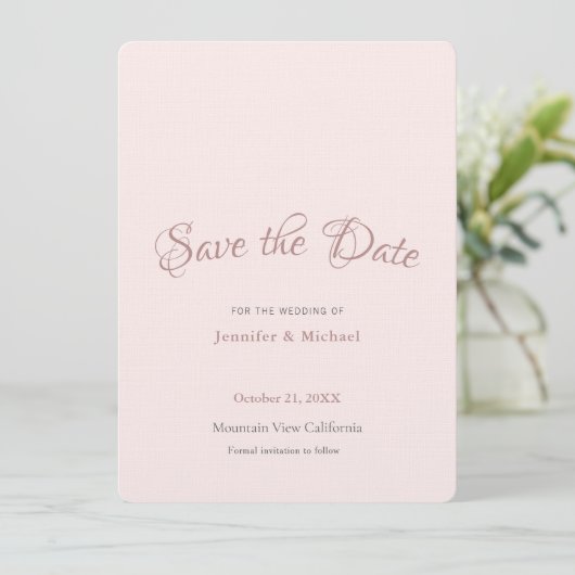 Professioneel Minimalistisch Effen Roze Goud Kleur Save The Date (Staand voorkant)