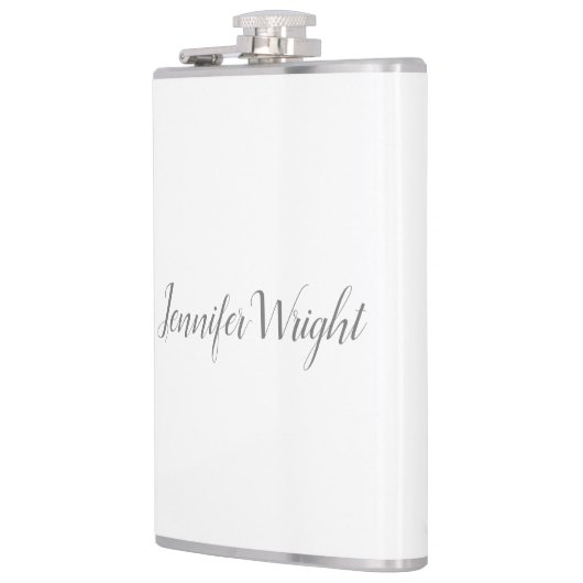 Professioneel, minimalistisch, grijs handschrift heupfles (Links)