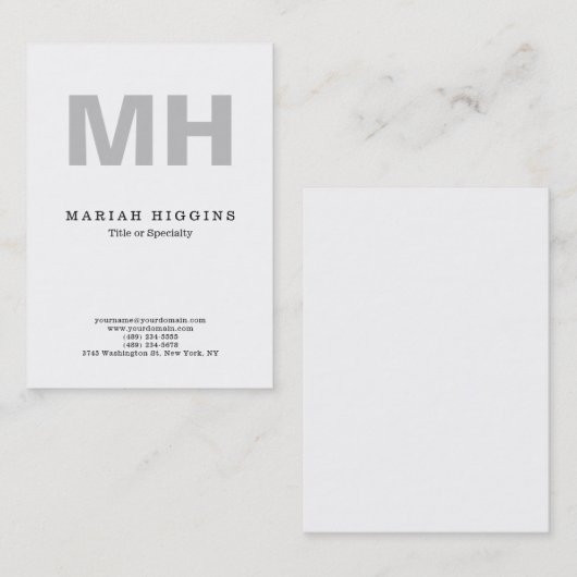 Professioneel minimalistisch grijs monogram wit visitekaartje (Voorkant / Achterkant)