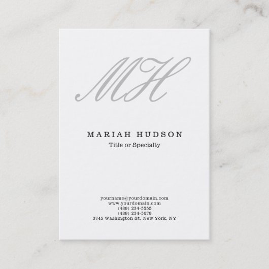 Professioneel Minimalistisch Grijs Script Monogram Visitekaartje (Voorkant)