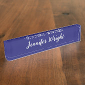 Professioneel minimalistisch handschrift blauw naambordje (Zijkant)