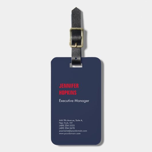 Professioneel minimalistisch modern blauw rood bagagelabel (Voorkant verticaal)