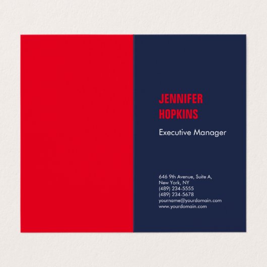 Professioneel minimalistisch modern blauw rood visitekaartje (Buitenkant ongevouwen)