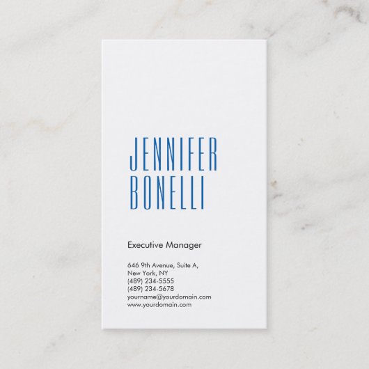Professioneel minimalistisch modern blauw wit visitekaartje (Voorkant)