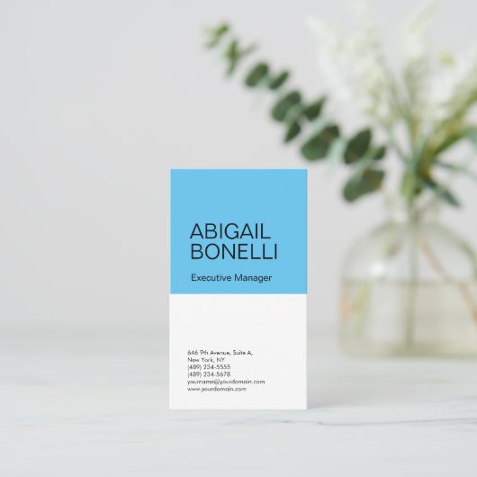 Professioneel, minimalistisch, modern blauw wit visitekaartje (Staand voorkant)