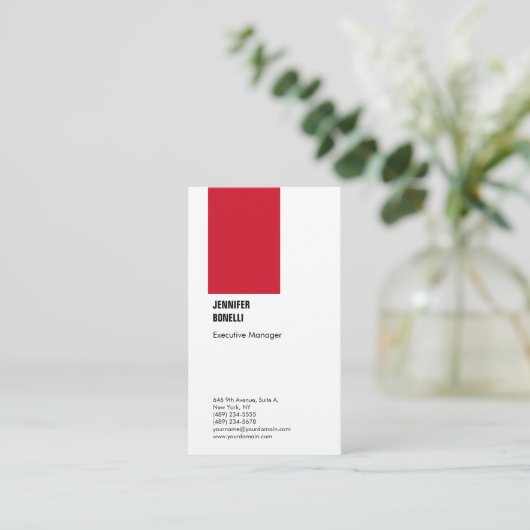 Professioneel, minimalistisch, modern rood wit visitekaartje (Staand voorkant)