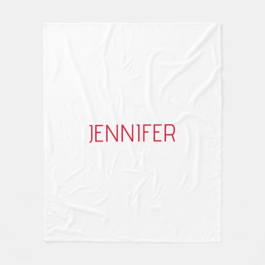 Professioneel minimalistisch modern wit rood naam fleece deken (Voorkant)