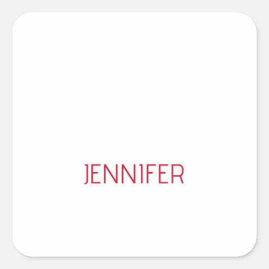 Professioneel minimalistisch modern wit rood naam vierkante sticker (Voorkant)