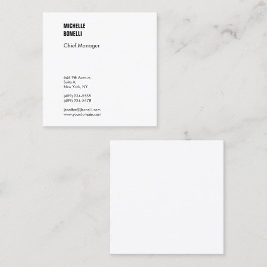 Professioneel, minimalistisch, modern zwart wit vierkante visitekaartje (Voorkant / Achterkant)