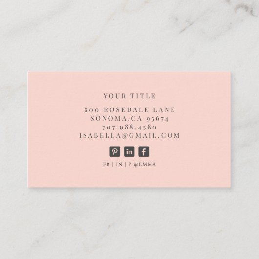 Professioneel Minimalistisch Monogram Blush Roze Visitekaartje (Achterkant)