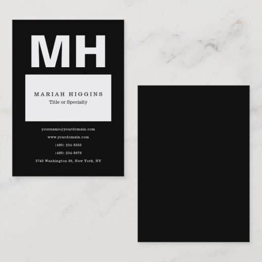 Professioneel minimalistisch monogram zwart-wit visitekaartje (Voorkant / Achterkant)