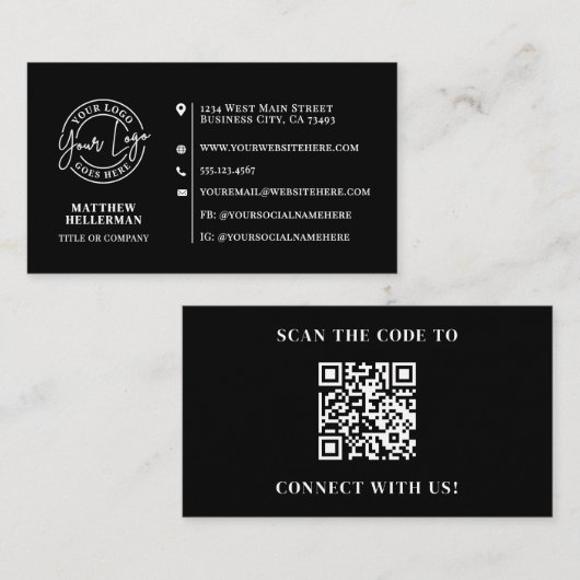 Professioneel Minimalistisch QR Code Logo Zwart Visitekaartje (Voorkant / Achterkant)