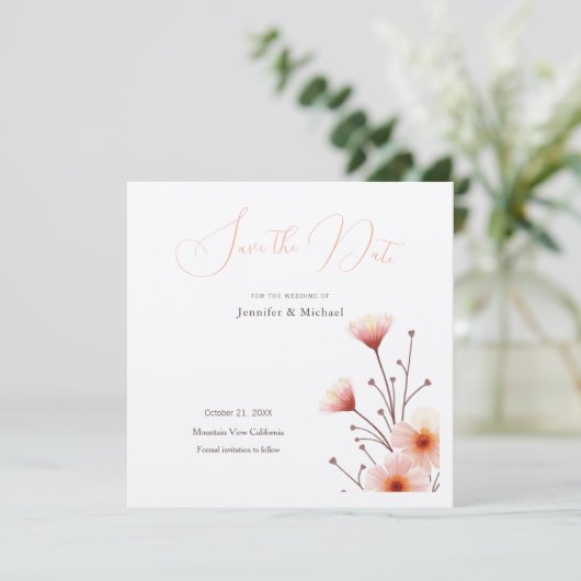 Professioneel Minimalistische Bloemige Save the Da Kaart (Staand voorkant)