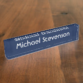 Professioneel modern blauw bureaublad naambordje (Zijkant)