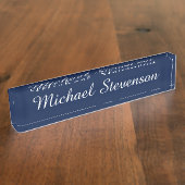 Professioneel modern blauw bureaublad naambordje (Zijkant)