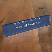 Professioneel modern blauw bureaublad naambordje (Zijkant)