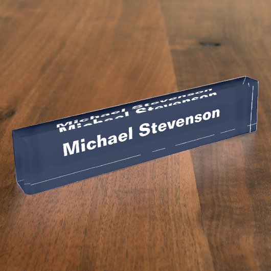 Professioneel modern blauw bureaublad naambordje (Zijkant)
