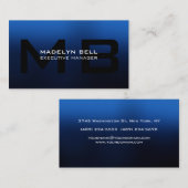 Professioneel modern blauw zwart monogram visitekaartje (Voorkant / Achterkant)