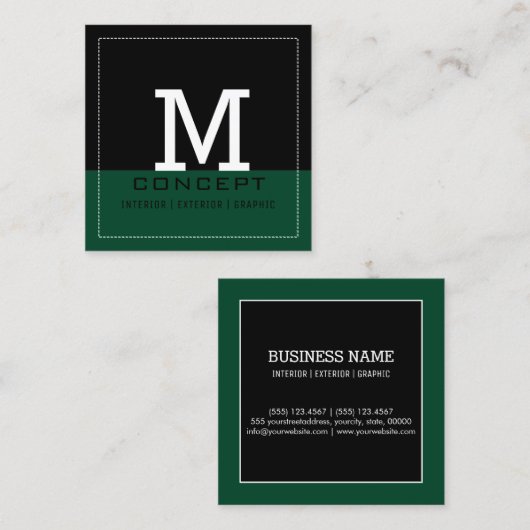 Professioneel modern Brits Racing Green Monogram Vierkante Visitekaartje (Voorkant / Achterkant)