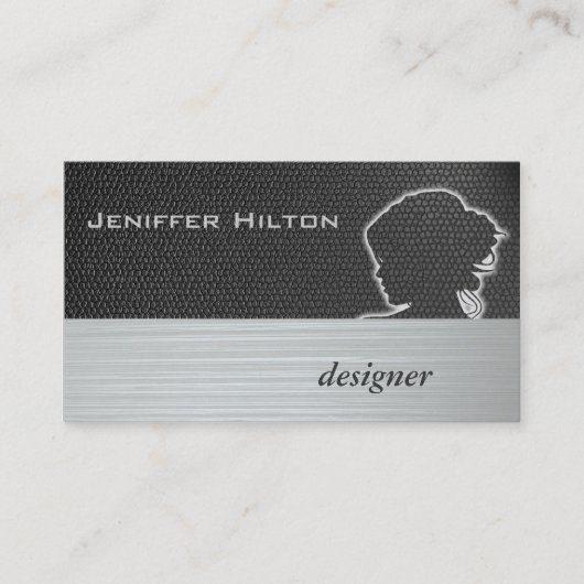 Professioneel, modern, chic silhouette-haarstylist visitekaartje (Voorkant)