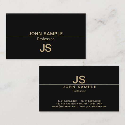 Professioneel Modern Creatief Zwart Goud Monogram Visitekaartje (Voorkant / Achterkant)