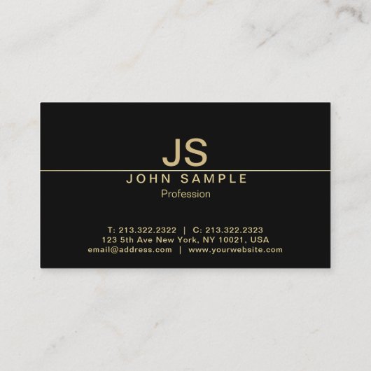 Professioneel Modern Creatief Zwart Goud Monogram Visitekaartje (Achterkant)