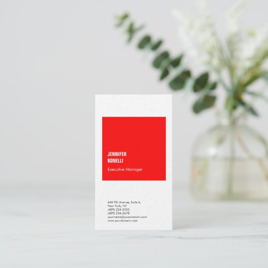 Professioneel, modern, dik rood wit visitekaartje (Staand voorkant)