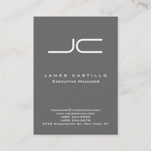 Professioneel Modern Dim Grijs Monogram Visitekaartje (Voorkant)