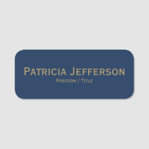 Professioneel Modern Donkerblauw & Goud Lettertype Naamplaatje
