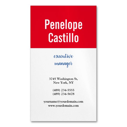 Professioneel Modern Eenvoudig Gewoon Blauw Rood W Magnetisch Visitekaartje (Voorkant Verticaal)