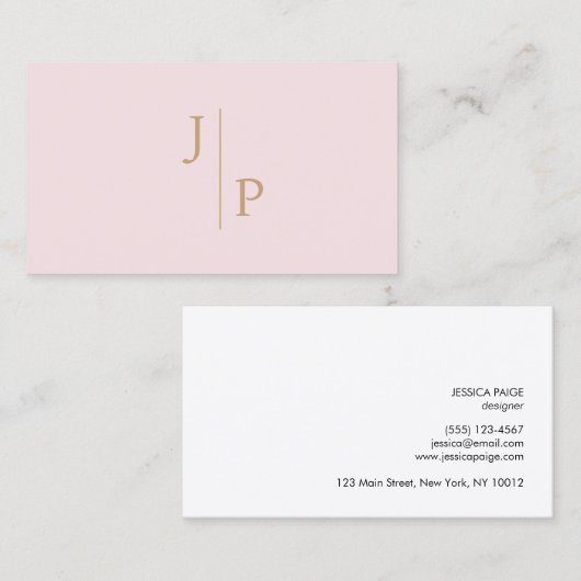 Professioneel Modern Eenvoudig Monogram Blush Roze Visitekaartje (Voorkant / Achterkant)