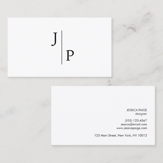 Professioneel Modern Eenvoudig Monogram Wit Visitekaartje (Voorkant / Achterkant)