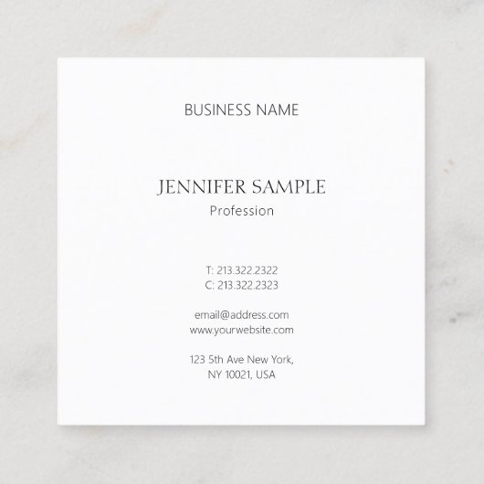 Professioneel Modern Eenvoudig Ontwerp Luxe Chic Vierkante Visitekaartje (Achterkant)