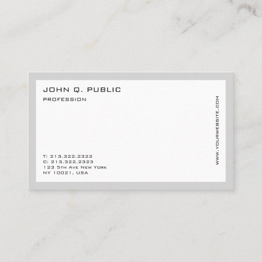 Professioneel modern elegant design grijs wit visitekaartje (Achterkant)