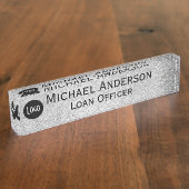 Professioneel Modern Elegant Faux Zilver met Logo Naambordje (Zijkant)