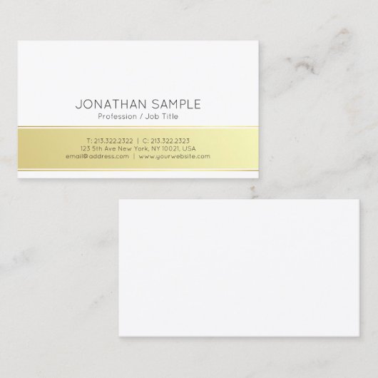 Professioneel modern Elegant Gold White Plain Visitekaartje (Voorkant / Achterkant)
