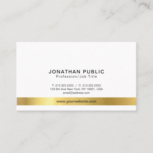 Professioneel Modern Elegant Goud Wit Eenvoudig Visitekaartje (Voorkant)