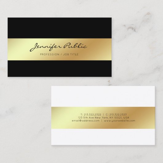 Professioneel Modern Elegant Wit Zwart Goud Chique Visitekaartje (Voorkant / Achterkant)